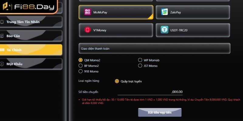Lưu ý quan trọng cho cược thủ khi thực hiện nạp tiền Fi88